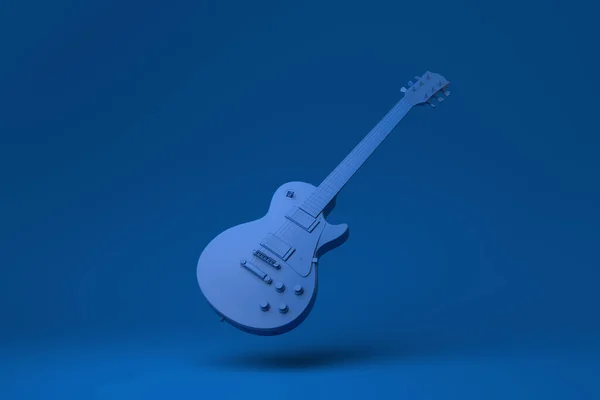 Blue Electric Guitar Floating Blue Background Minimal Concept Idea Creative — Stock Photo, Image