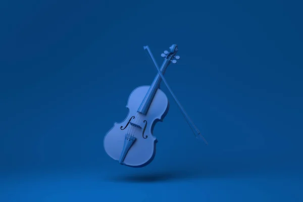 青い背景に浮かぶ青いバイオリン 創造性を最小限に抑えます モノクロだ 3Dレンダリング — ストック写真