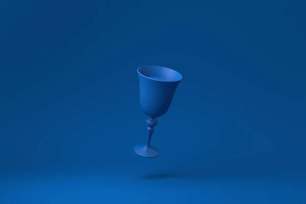 蓝色的酒杯在蓝色的背景中飘扬 最小的概念创意 3D渲染 — 图库照片