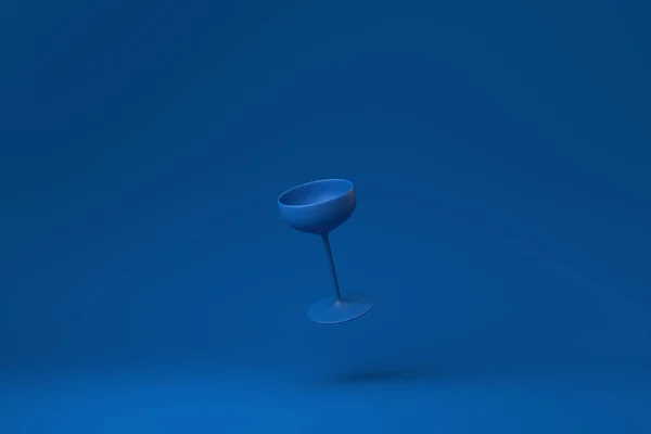 Blue Wine Glass Floating Blue Background Minimal Concept Idea Creative — Stock Photo, Image