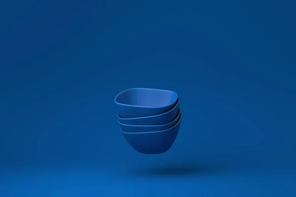 青い背景に浮かぶ青い鉢 創造性を最小限に抑えます モノクロだ 3Dレンダリング — ストック写真
