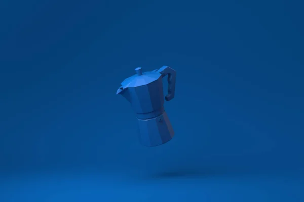 Blue Moka Pot Floating Blue Background Minimal Concept Idea Creative — Stock Photo, Image