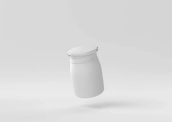 白色的罐子漂浮在白色的背景中 最小的概念创意 3D渲染 — 图库照片