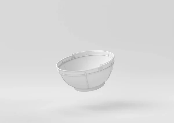 白色的不锈钢碗漂浮在白色的背景中 最小的概念创意 3D渲染 — 图库照片