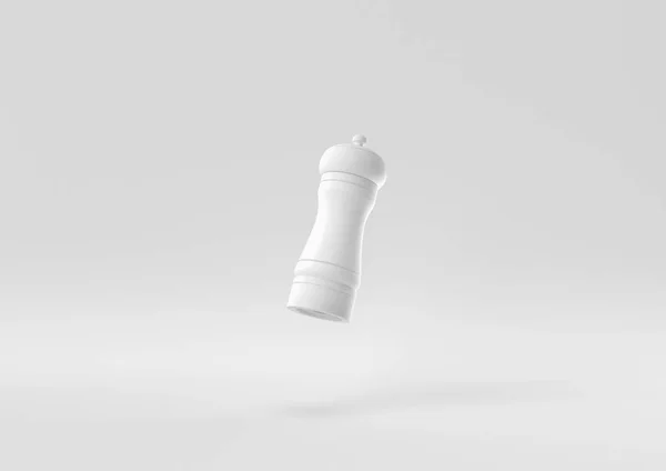 Μύλος Λευκού Πιπεριού Που Επιπλέει Λευκό Φόντο Ελάχιστη Ιδέα Δημιουργική — Φωτογραφία Αρχείου