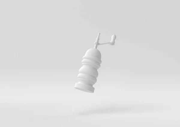Witte Pepermolen Drijvend Witte Achtergrond Minimaal Concept Idee Creatief Monochroom — Stockfoto