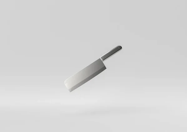 Couteau Cuisine Flottant Fond Blanc Concept Minimal Idée Créative Rendu — Photo