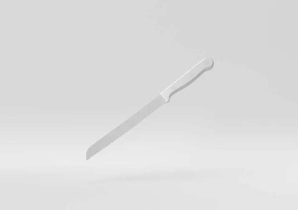 Cuchillo Cocina Blanco Flotando Fondo Blanco Idea Concepto Mínimo Creativo — Foto de Stock