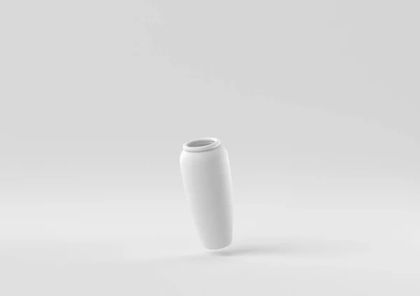 Wit Aardewerk Drijvend Witte Achtergrond Minimaal Concept Idee Creatief Monochroom — Stockfoto