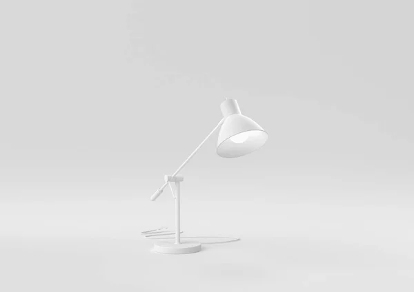 Witte Bureaulamp Witte Achtergrond Minimaal Concept Idee Creatief Monochroom Weergave — Stockfoto