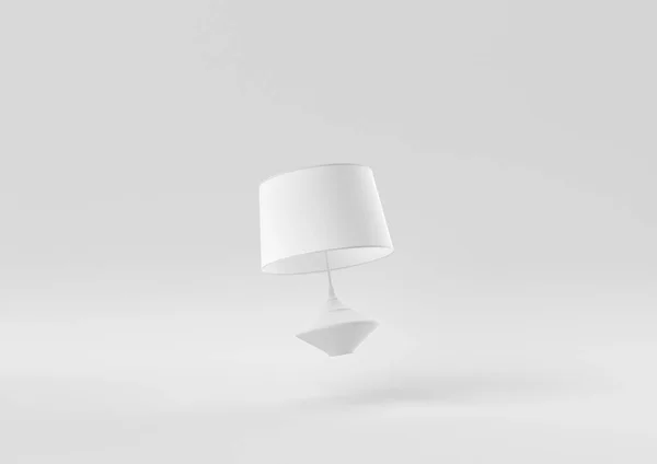 Witte Lampenkap Drijvend Witte Achtergrond Minimaal Concept Idee Creatief Monochroom — Stockfoto