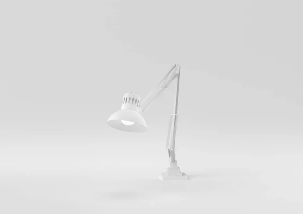 Fehér Asztali Lámpa Fehér Háttérrel Minimális Koncepció Ötlet Kreatív Monokróm — Stock Fotó