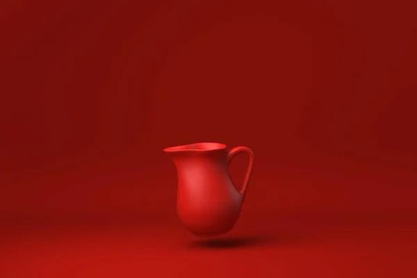 Red Pitcher Κανάτα Γάλακτος Επιπλέουν Κόκκινο Φόντο Ελάχιστη Ιδέα Δημιουργική — Φωτογραφία Αρχείου