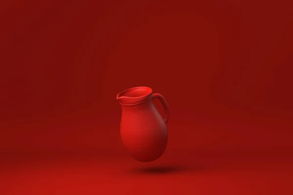 Red Pitcher Κανάτα Γάλακτος Επιπλέουν Κόκκινο Φόντο Ελάχιστη Ιδέα Δημιουργική — Φωτογραφία Αρχείου