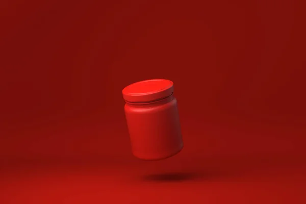Vaso Rosso Galleggiante Sfondo Rosso Idea Concetto Minimale Creativo Monocromatico — Foto Stock
