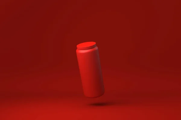 Rode Pot Drijvend Rode Achtergrond Minimaal Concept Idee Creatief Monochroom — Stockfoto