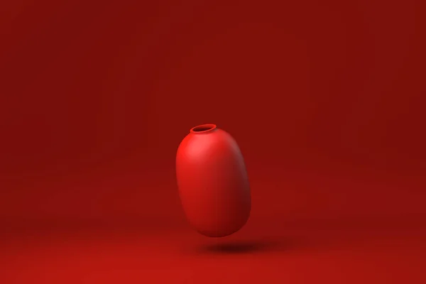 Rote Keramik Die Vor Rotem Hintergrund Schwimmt Minimale Konzeptidee Kreativ — Stockfoto