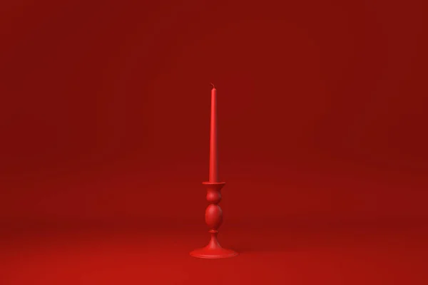 Roter Kerzenhalter Auf Rotem Hintergrund Minimale Konzeptidee Kreativ Monochrom Renderer — Stockfoto