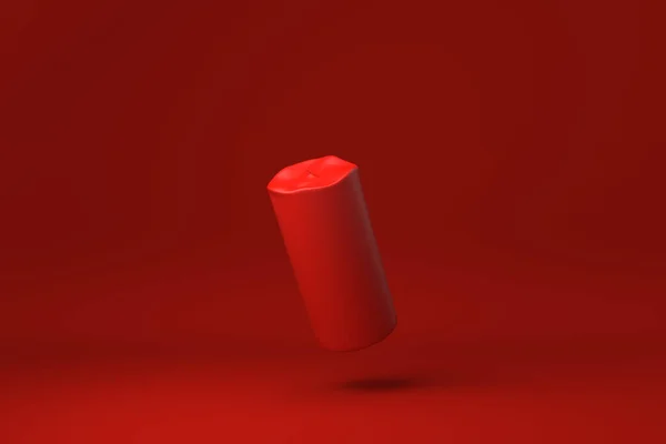 Rote Kerze Roten Hintergrund Minimale Konzeptidee Kreativ Monochrom Renderer — Stockfoto