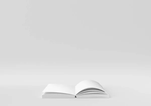 White Blank Open Magazine Boek Drijvend Witte Achtergrond Minimaal Concept — Stockfoto