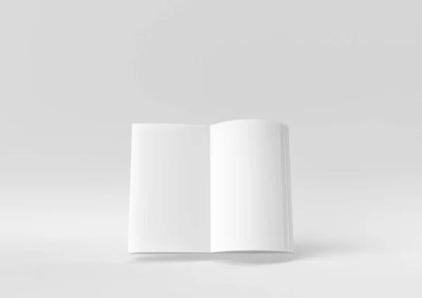 White Blank Open Magazine Livre Flottant Arrière Plan Blanc Concept — Photo