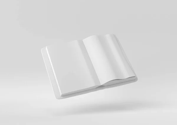 White Blank Open Magazine Livre Flottant Arrière Plan Blanc Concept — Photo