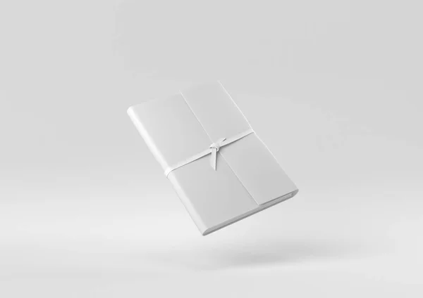 Cuaderno Blanco Flotando Fondo Blanco Idea Concepto Mínimo Creativo Monocromo — Foto de Stock