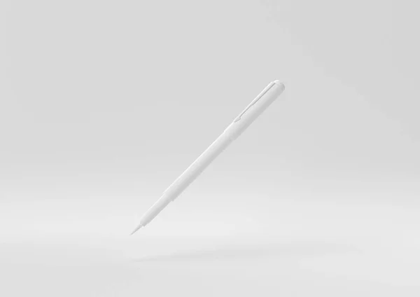 Λευκή Πένα Που Επιπλέει Λευκό Φόντο Ελάχιστη Ιδέα Δημιουργική Μονόχρωμη — Φωτογραφία Αρχείου