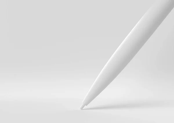 Stylo Blanc Flottant Fond Blanc Concept Minimal Idée Créative Monochrome — Photo
