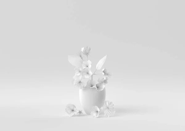 Pot Arbre Blanc Fond Blanc Concept Minimal Idée Créative Monochrome — Photo