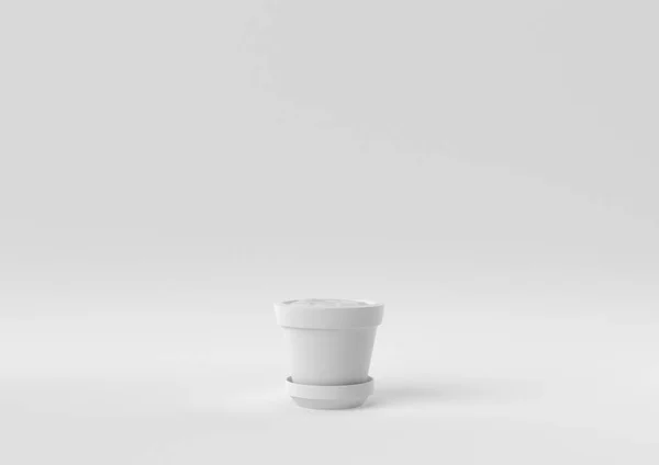 白い背景の白い木の鍋 創造性を最小限に抑えます モノクロだ 3Dレンダリング — ストック写真