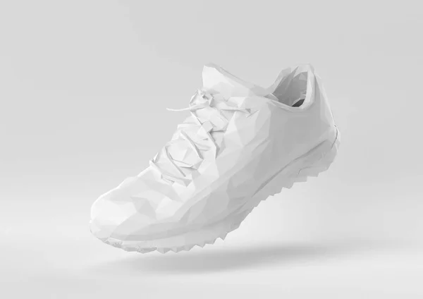 白い背景に浮かぶ白い靴 創造性を最小限に抑えます 折り紙のスタイル 3Dレンダリング — ストック写真