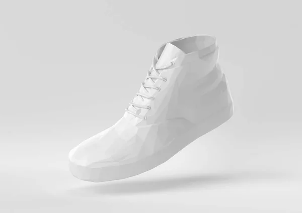 白い背景に浮かぶ白い靴 創造性を最小限に抑えます 折り紙のスタイル 3Dレンダリング — ストック写真