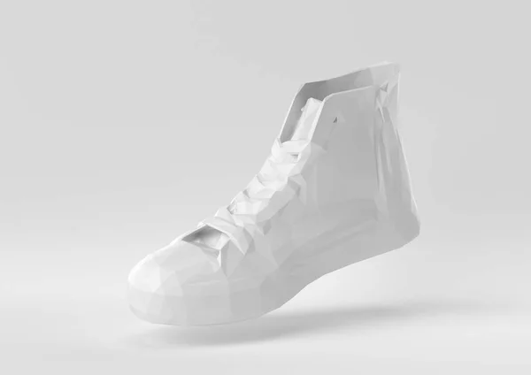 Witte Schoen Drijvend Witte Achtergrond Minimaal Concept Idee Creatief Origami — Stockfoto