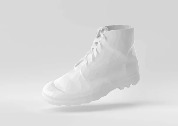 Sapato Branco Flutuando Fundo Branco Ideia Conceito Mínimo Criativo Estilo — Fotografia de Stock