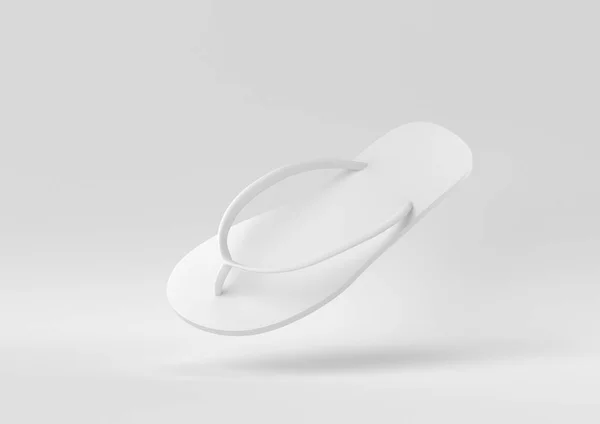 Tongs Blanches Flottant Fond Blanc Concept Minimal Idée Créative Rendu — Photo