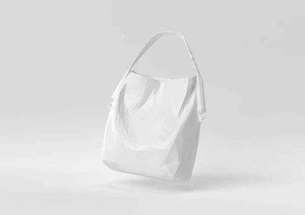 Λευκή Τσάντα Γυναικεία Αξεσουάρ Μόδας Που Επιπλέουν Λευκό Φόντο Ελάχιστη — Φωτογραφία Αρχείου