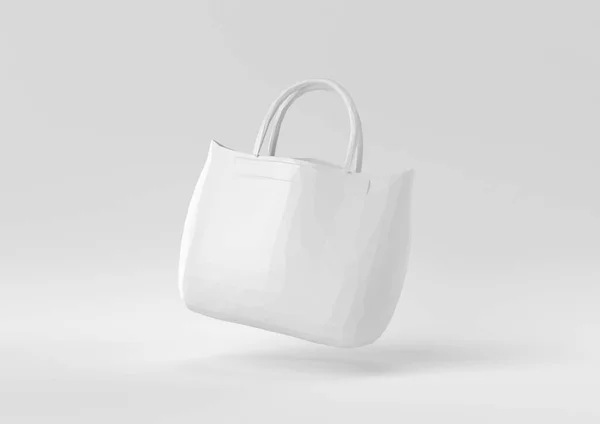 Biała Torba Akcesoria Moda Pływające Białym Tle Minimalny Pomysł Koncepcyjny — Zdjęcie stockowe