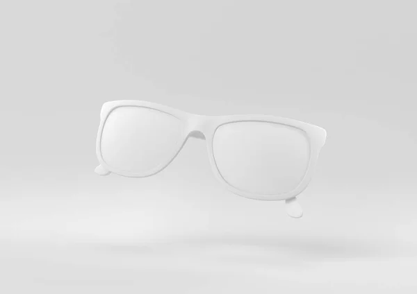 Bílé Brýle Vznášející Bílém Pozadí Minimální Koncepce Nápadu Kreativní Monochromatický — Stock fotografie