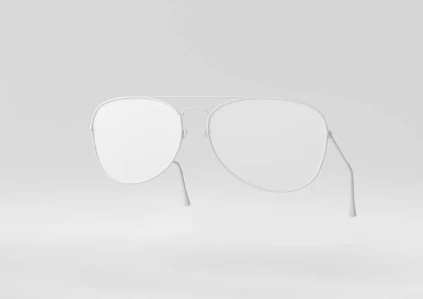Bílé Brýle Vznášející Bílém Pozadí Minimální Koncepce Nápadu Kreativní Monochromatický — Stock fotografie