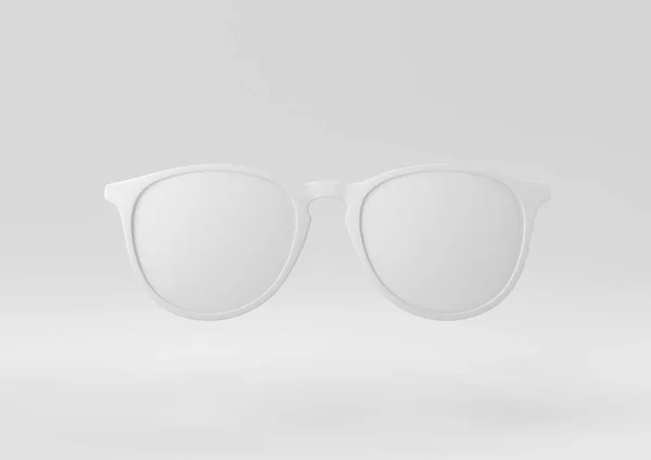 Λευκά Γυαλιά Επιπλέουν Λευκό Φόντο Ελάχιστη Ιδέα Δημιουργική Μονόχρωμη Απόδοση — Φωτογραφία Αρχείου