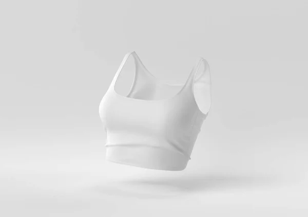 White Tank Top floating in white background. minimal concept idea creative. monochrome. 3D render.
