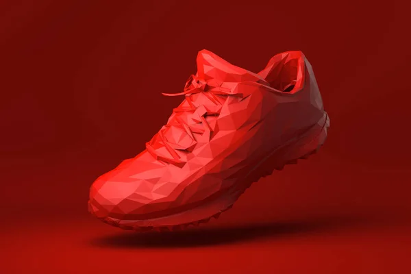 Rode Schoen Drijvend Rode Achtergrond Minimaal Concept Idee Creatief Origami — Stockfoto