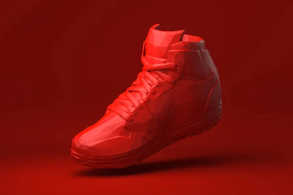 赤い背景に浮かぶ赤い靴 創造性を最小限に抑えます 折り紙のスタイル 3Dレンダリング — ストック写真