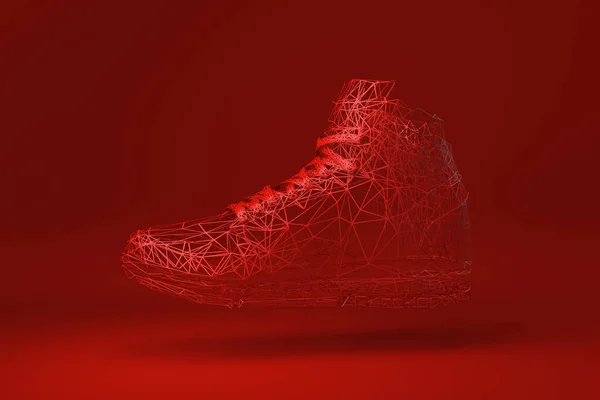 概要赤地の幾何学的ネットワーク多角形の靴 創造性を最小限に抑えます 3Dレンダリング — ストック写真