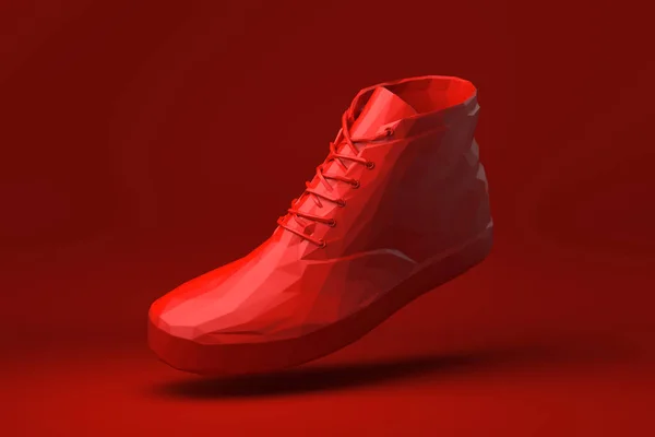 Red Shoe Floating Red Background Minimal Concept Idea Creative Origami — Stock Photo, Image