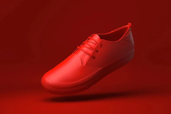 赤い背景に浮かぶ赤い靴 創造性を最小限に抑えます 3Dレンダリング — ストック写真