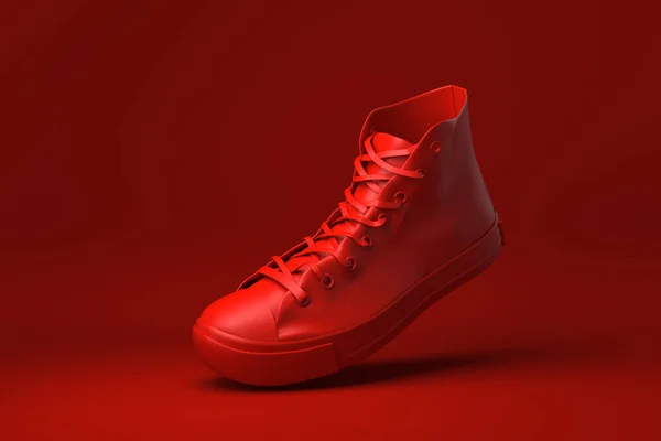 Sapato Vermelho Flutuar Fundo Vermelho Ideia Conceito Mínimo Criativo Renderização — Fotografia de Stock