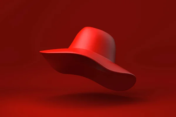 Red Sun Hat Floating Red Background Minimal Concept Idea Creative — Stock Photo, Image