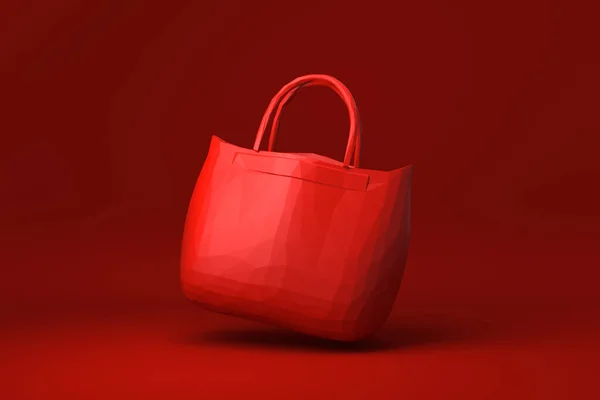 Röd Väska Kvinnor Mode Tillbehör Flyter Röd Bakgrund Minimal Konceptidé — Stockfoto